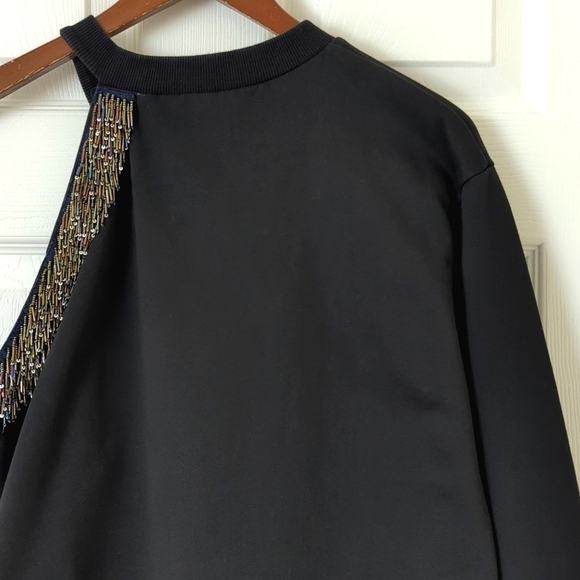 Stellah Bead Embellished Cutout Shoulder Pullover Crewneck Sweatshirt Black M - Picture 11 of 12